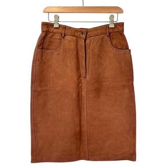Vintage 90s EVAN DAVIES Leather Pencil Skirt Sz 12 Western Natural Earthy Chic - Picture 1 of 8